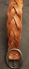 Women's Med American Eagle Brown Genuine Leather Braided Wide Belt