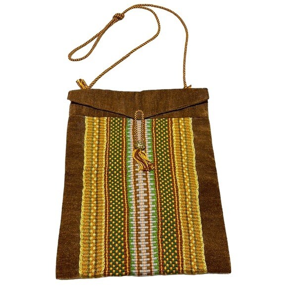 Handcrafted Brown and Yellow Crossbody Bag with Leather Accents-image