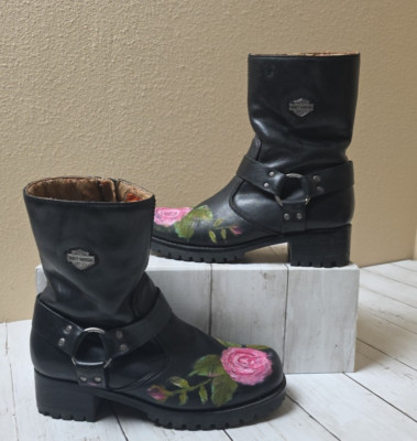 Harley Davidson Women's Boots Black Size 8.5 Leather Harness Riding Zip 84187