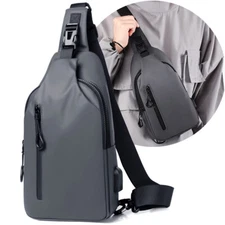 Mens Sling Backpack Waterproof Anti-theft Shoulder Crossbody Bag Chest USB Port