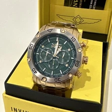 Invicta Pro Diver 38445 Mens Round Analog Chronograph Gold-Tone Green Dial Watch
