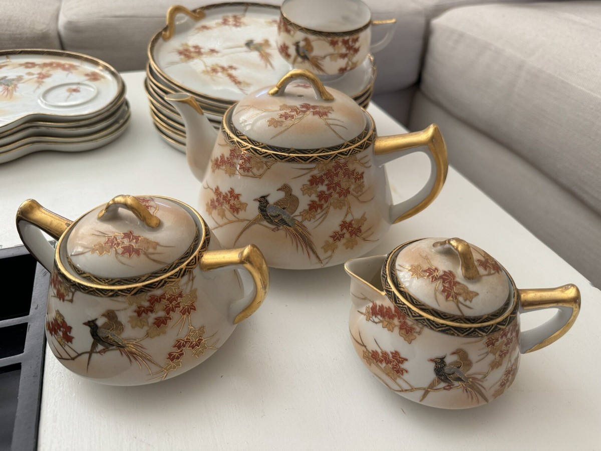 Yokohama Hakusan Tea Set Teapot EGGSHELL Cups & Luncheon Snack