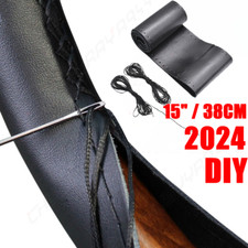 Genuine Leather DIY Car Steering Wheel Cover Anti-slip For 15"/38 cm Black US