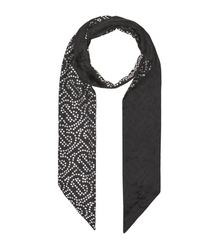 New Women's Authentic Burberry Gorg Silk Crystal Embellished Skinny Scarf Black - 第 1/11 張圖片