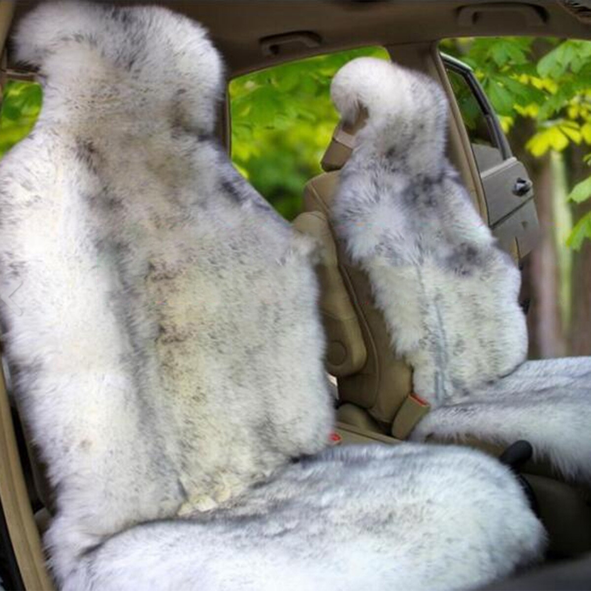 Grey Premium Australian Sheep Skin Car Long Wool Front Rear Seat