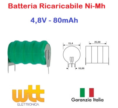 EXTRACELL JOIN Batteria ricaricabile NI-MH 4,8V 80mAh circuito stampato 15,4x25,0mm