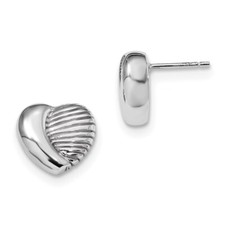 12.45mm Sterling Silver Rhodium-plated Heart Post Earrings