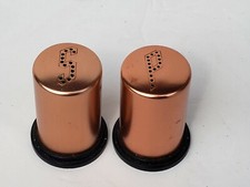 Pair Mid Century Copper Toned Aluminum Metal Salt & Pepper Shakers Made in USA