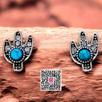 Cactus Earrings Post Saguaro Fashion* Silvertone Unisex Southwestern Arizona