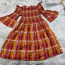 Zara Fall Plaid Smocked Off Shoulder Mini Dress Small
