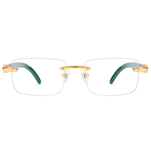 Herren Vintage Gold Gestell Randlos Hip Hop Schwarz Holzmaserung Klare Gläser Brille - Bild 82 von 104