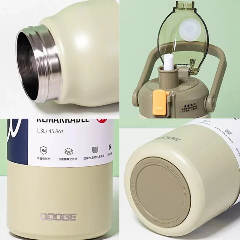 Large Capacity Stainless Steel Tumbler Thermo Bottle With Straw  