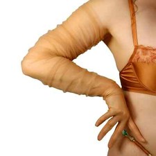 Nude Lace GLOVES SMOKY Tulle Mesh Semi Sheer 35" 90cm Super Long TECH Ruched