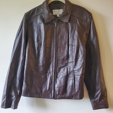 Sonoma Womans Size L Life+style Soft Brown Lambskin Leather Jacket Full Zip