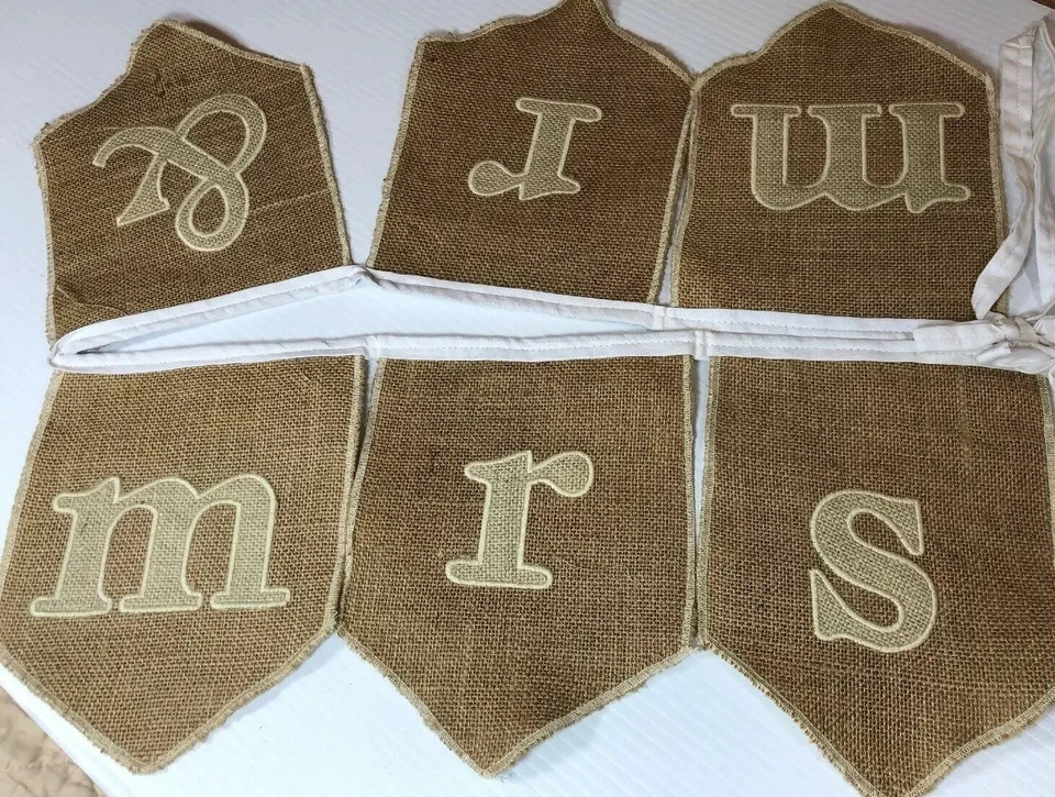 Mr. and Mrs. Banner Wall Décor Wedding Party Bridal Shower Burlap - Image 2 of 4