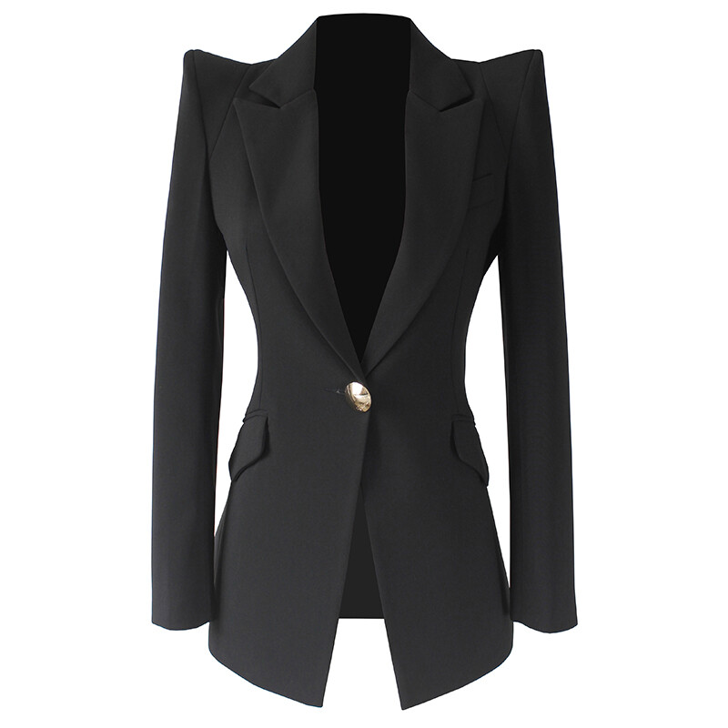 Women Lapel Mid Length Long Sleeve Formal Dress Blazer Coat One Button OL  Jacket | eBay