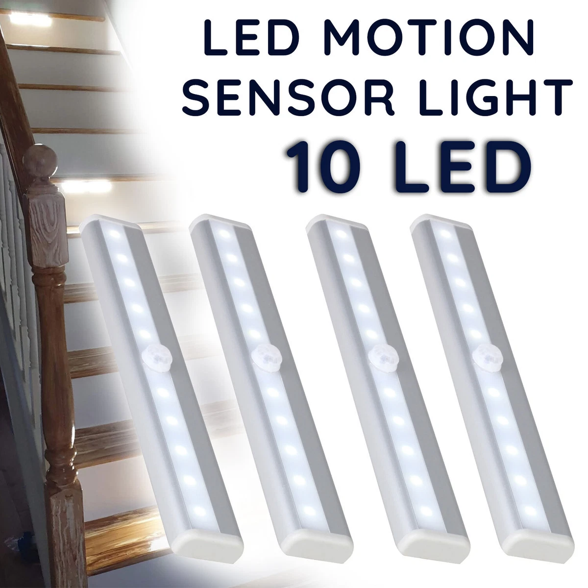 10 LED Sensor Movimiento Luces Pir Inalámbrico Noche Luz Batería Armario Escalón