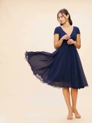 navy blue empire dress Vintage 1970s Kay Kipps Navy Blue Empire Dress with Rhinestones – Vintage  World Rocks main image 1
