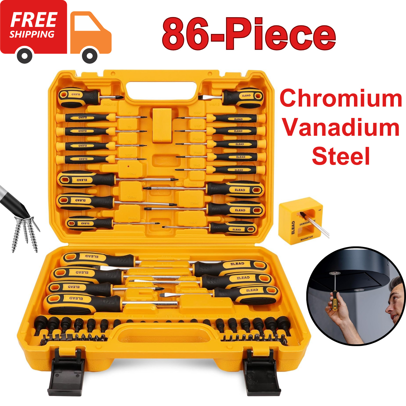86PCS Magnetic Screwdriver Set w/ Case, Slotted, Phillips, Hex,Torx, Nut Drivers