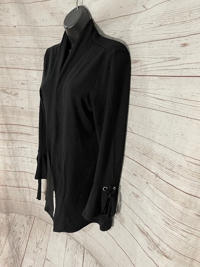 Cárdigan Charter Club para mujer negro frente abierto manga larga talla M Foto 2 de 4