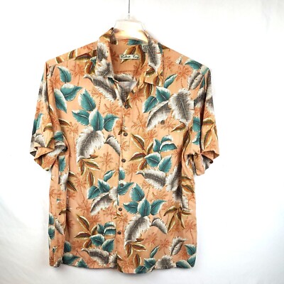 Batik Bay Hawaiian Shirt Men's Size XL Rayon Short-Sleeves  Apricot/Green Leaf