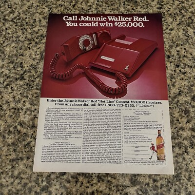 1979 Johnnie Walker Red Label Scotch Whisky Print Ad Original Hot Line Contest