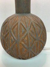 Textured Ceramic Geometric Pattern Gray/Rust Table Lamp Industrial-Look EUC