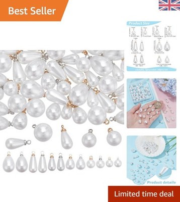 60 Stck. Elegant Perle Anhänger Charms - 8 Größen, Weiß und Schwarz für Schmuck Handwerk
