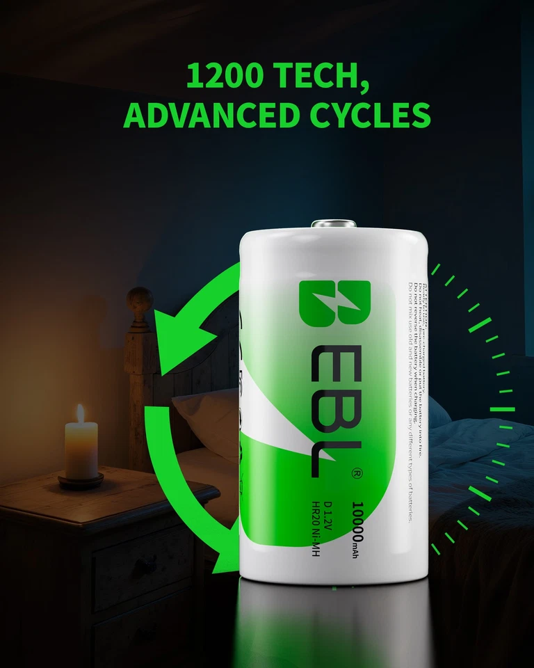 EBL C D Batería Recargable Ni-MH 1.2V Baterías 500Omah-1000Omah Lote Foto 3 de 4