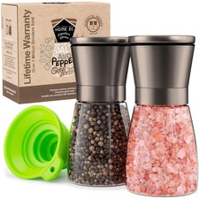 Original Gun Metal Bronze Salt and Pepper Grinder Set of 2 - Adjustable Ceram...
