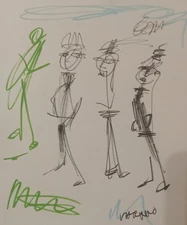 ORIGINAL VINTAGE OOAK ABSTRACT EXPRESSIONISM CUBIST STICK FIGURE INK DRAWING 