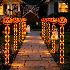 Halloween Decorations Outdoor Solar Pumpkin Chain Stake Lights, 6 Pack Orange Ja