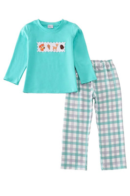 NWT Abby & Evie Boys Size 6 Forest Animals Pants Set Deer Plaid Long Sleeves