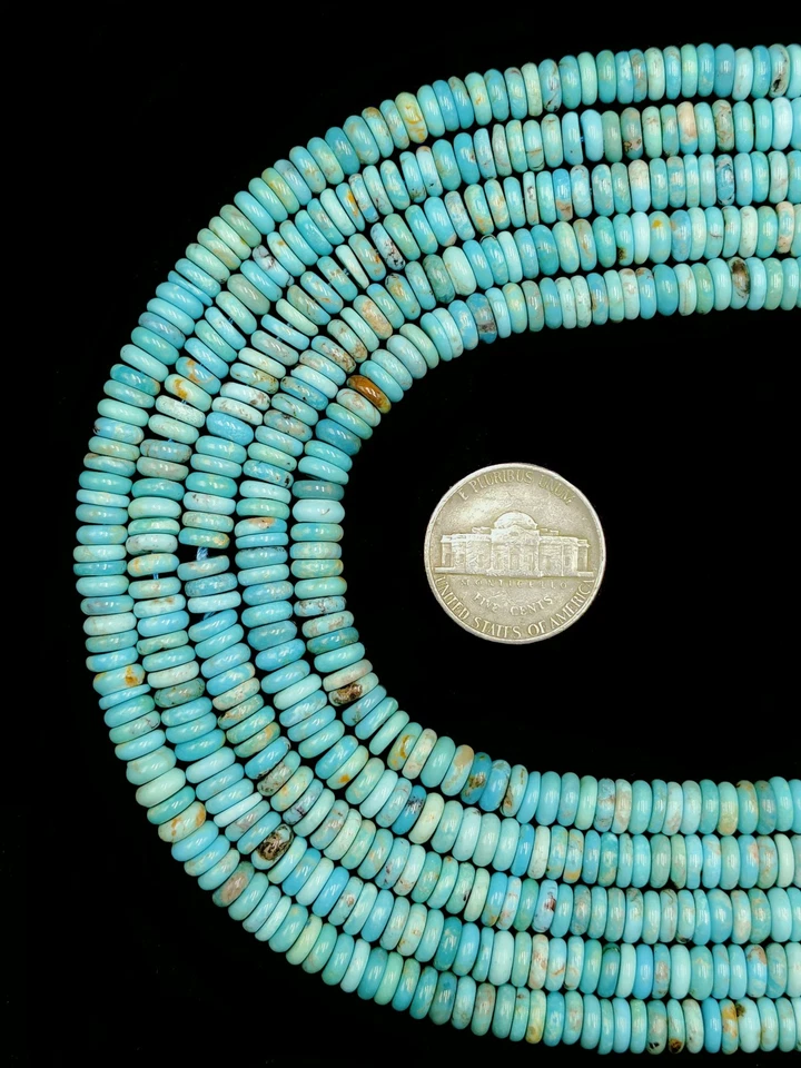 AAA Grade Genuine Turquoise Smooth Rondelle Disc Beads Size 2x6mm 15.5'' Strand - Image 2 of 4