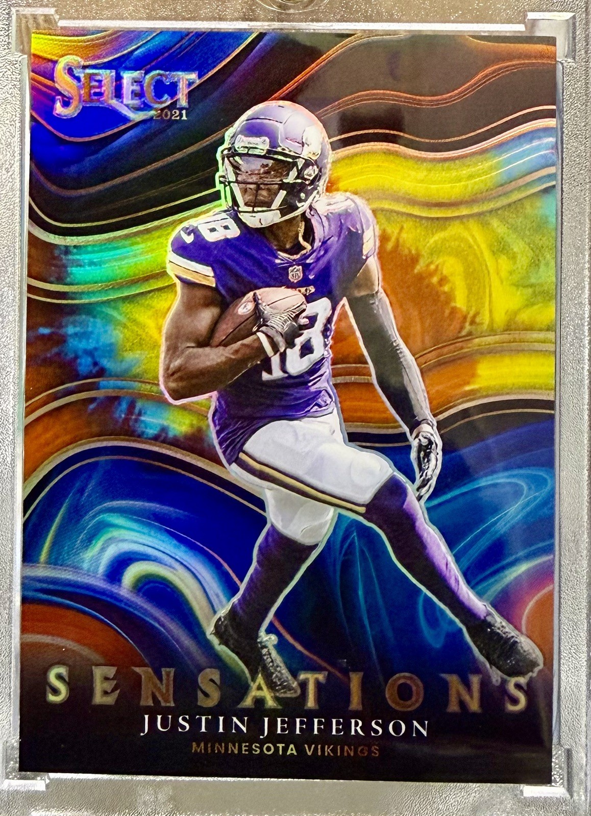 2021 Panini Select - Sensations Justin Jefferson #SEN-9 Tie-Dye Prizm /25