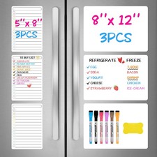 6 Pack Magnetic Dry Erase Boards, 3 8'' X 12''  3 5'' X 8'' for Fridge