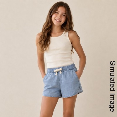 Roxy Girl Genial Moment Denim Shorts Size 12 L NWT Light Blue Cotton Pull On