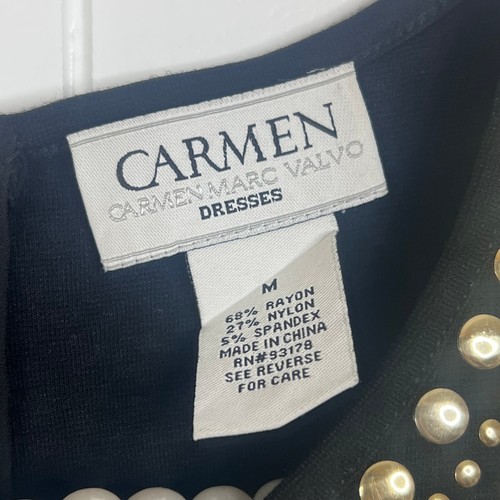 Carmen Marc Valvo Black Tank Dress with Embellished Neckline SZ M - Picture 7 of 7