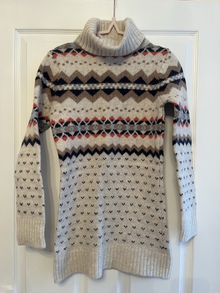 Vintage Y2K Atmosphere Pattern Wool Knit Mini Turtleneck Jumper Dress Cottage