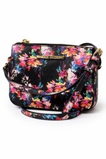 Steve Madden Black Floral Small Crossbody Purse Bag Gold Tone Hardware NWOT