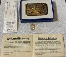 1983 American Eagle Belt Buckle Diamond 24K Gold Silver w/ COA Box