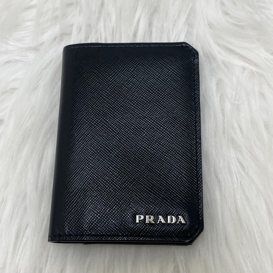 Prada Saffiano Leather Card Case Pass Case Black Leather