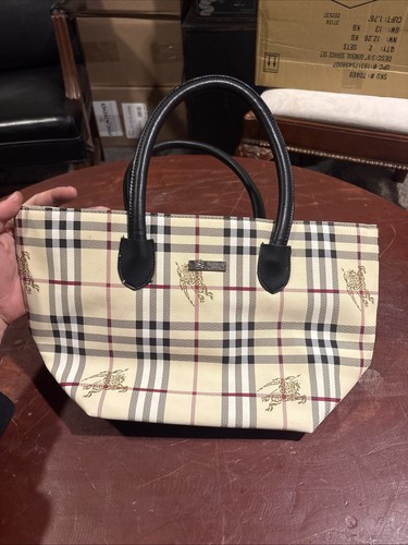 Authentic Burberry Blue Label Nova Check Nylon Beige Tote Bag