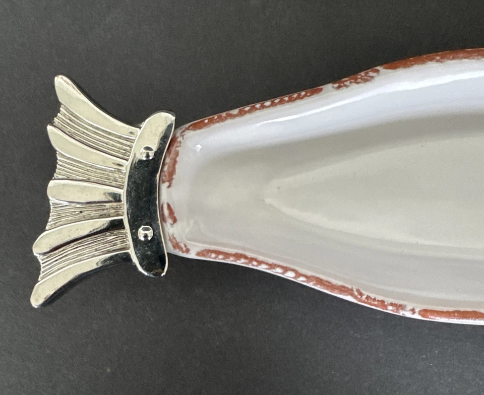 Plato de aceituna Mud Pie Sanibel para pasteles terracota esmaltada borde plateado Foto 4 de 4