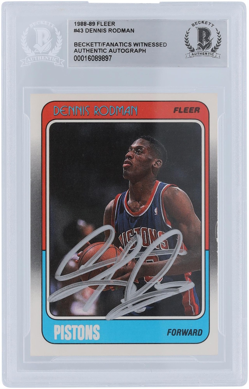 Dennis Rodman Detroit Pistons Signed 1988-89 Fleer Series 1 #43 BAS Rookie Card