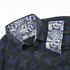 Visconti Uomo Dress Shirt Geometric Paisley Flip Cuff Long Sleeve Mens Size XL