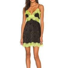 ALICE + OLIVIA Zaira Lace Trim Mini Dress Black/Lime Punch Sz 2