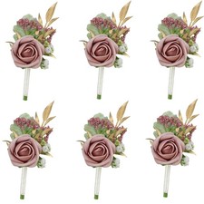 Dusty Rose Pink Boutonniere for Men Wedding Set of 6 Groom Groomsman Boutonni...