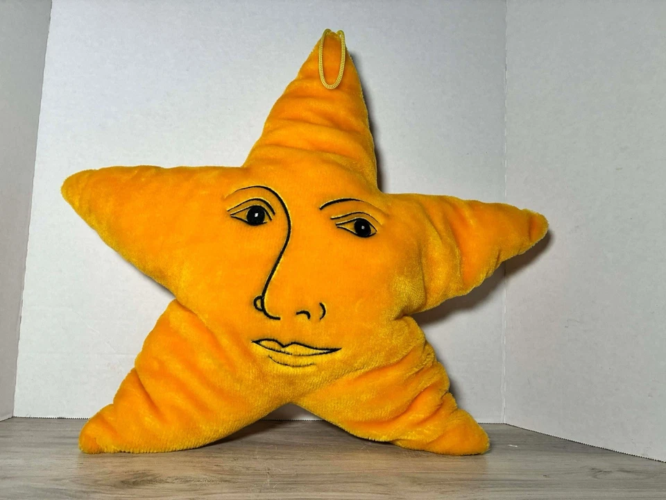 Vintage Salamander Graphix Celestial Yellow Star Face Pillow 21” - Image 2 of 4