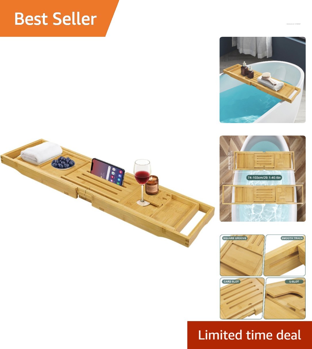 Eco-Friendly Bamboo Bathtub Tray - Stylish Collapsible Caddy for Bath Essentials
